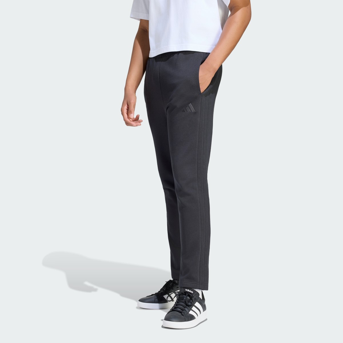 adidas Men's Essentials 3-Stripes Open-Hem Fleece Pants in Black