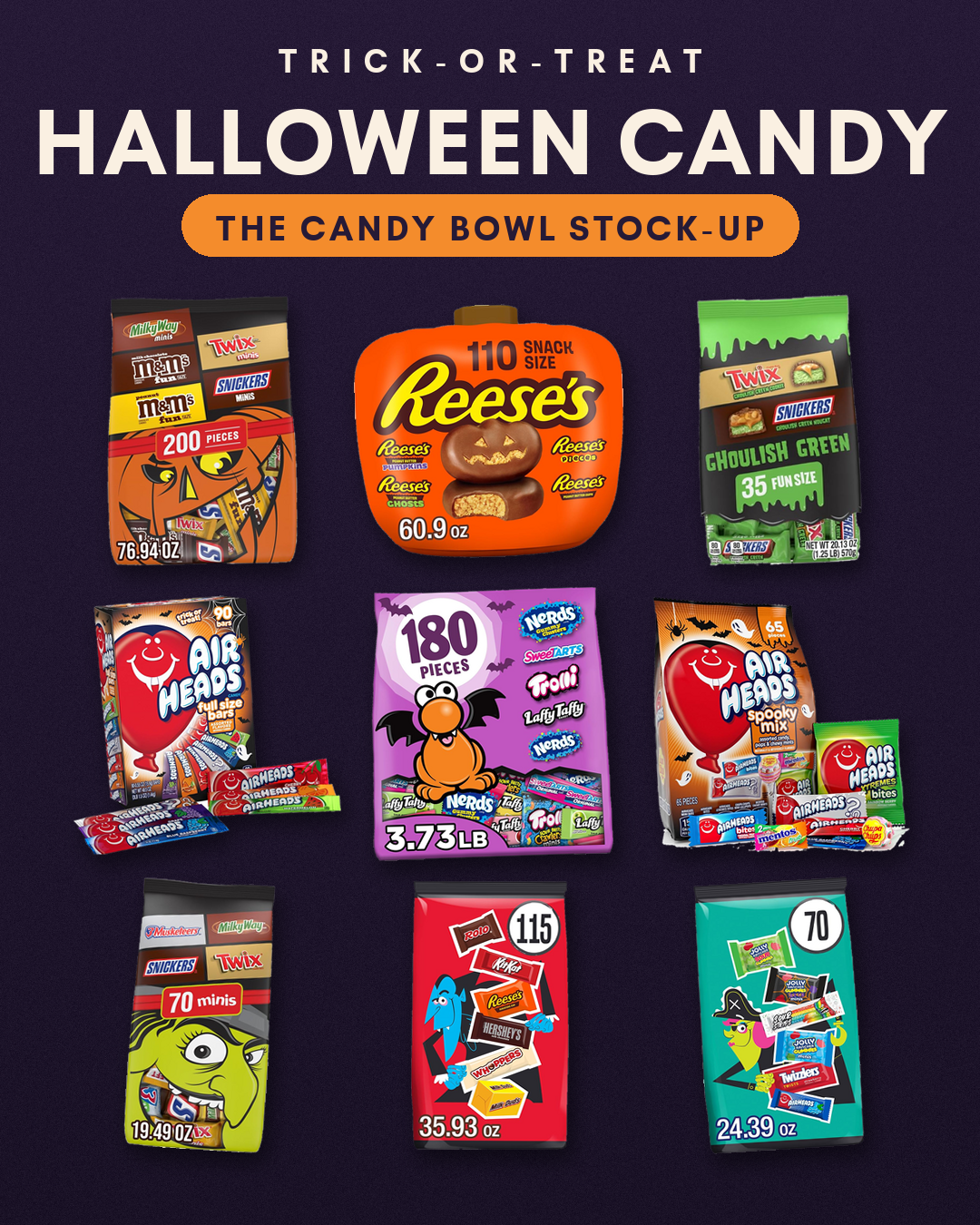 Halloween candy stock-up: Reese's, Hershey's, Mars, Airheads and more