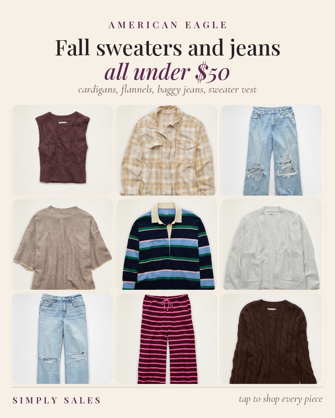 American Eagle fall sweaters and jeans under $50