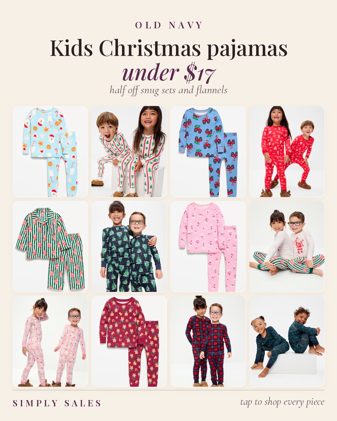 Old Navy Christmas pajamas for the whole family, half off