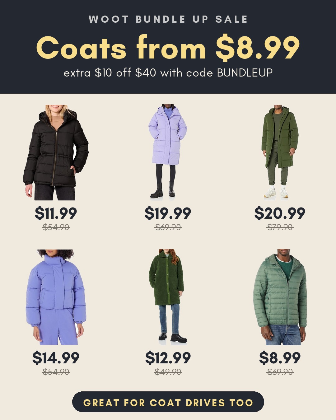Woot Bundle Up sale: coats from $8.99 + extra $10 off