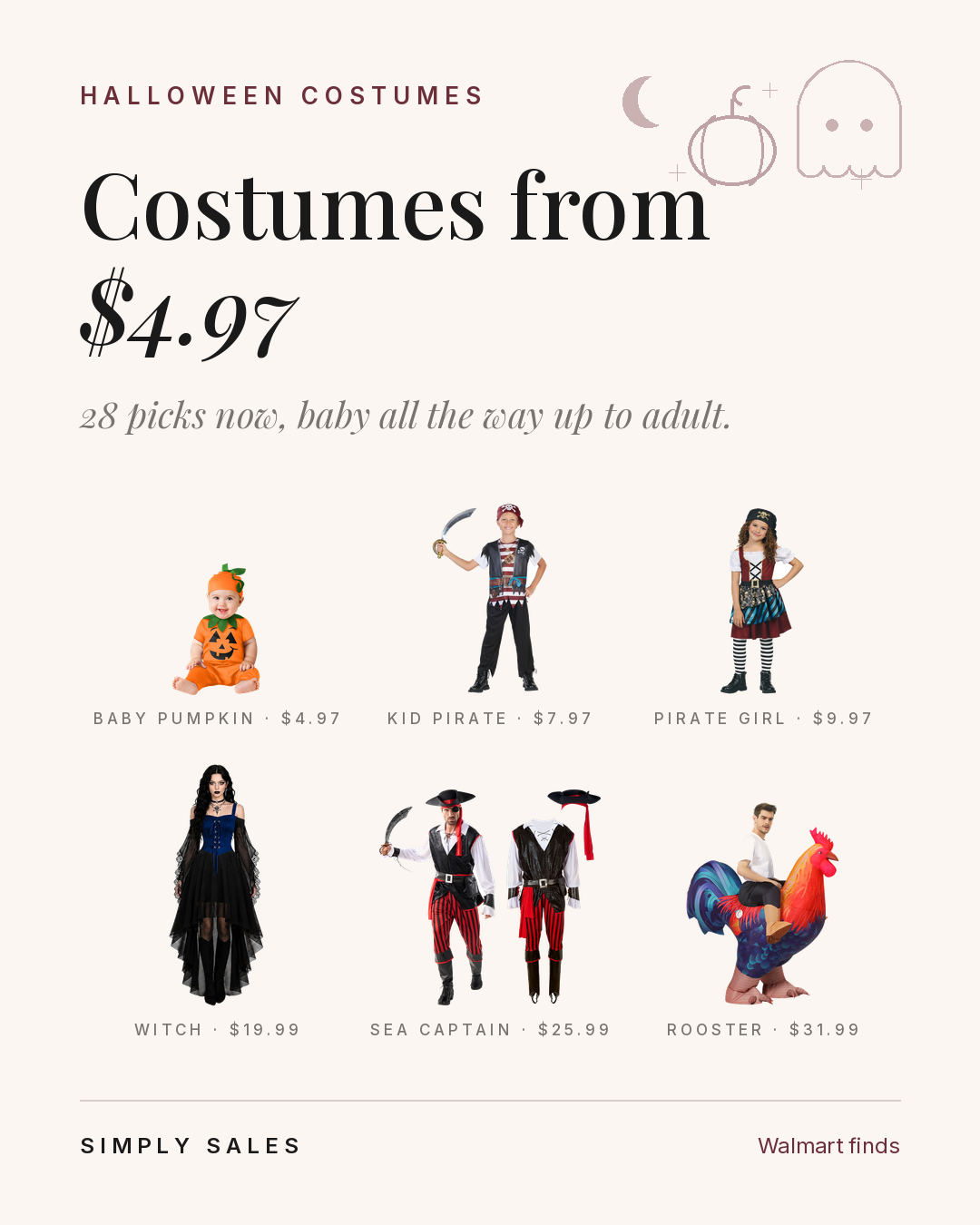 Halloween costumes starting at $4.97
