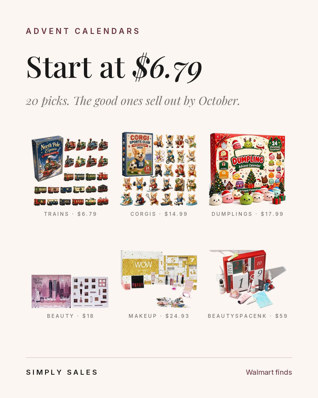 Advent calendars starting at $6.79