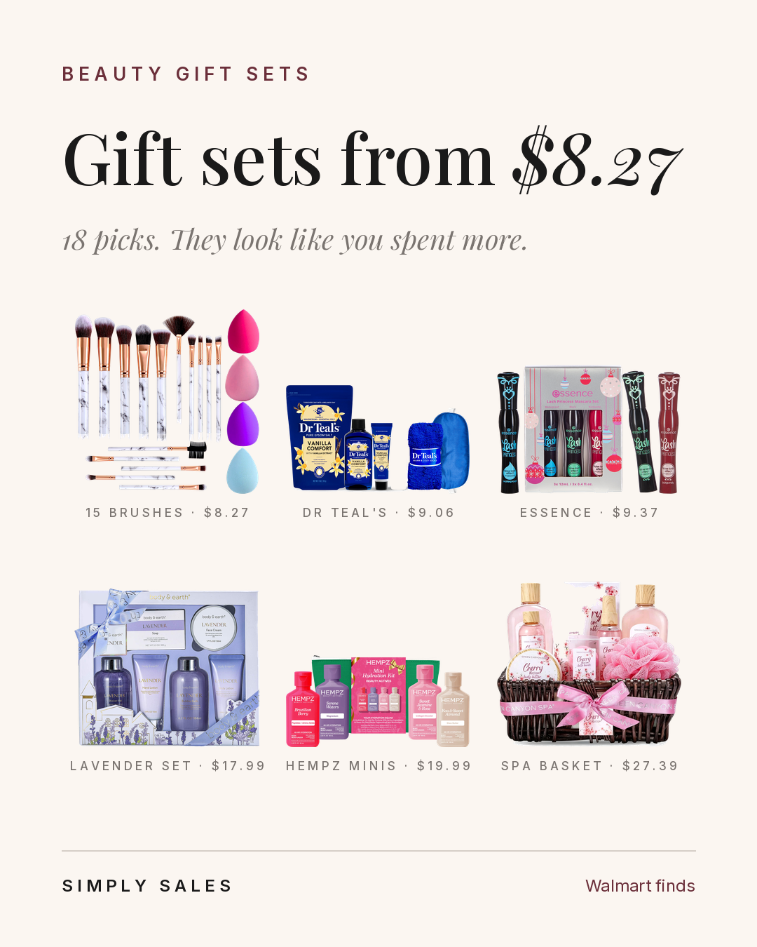 Beauty gift sets starting at $8.27