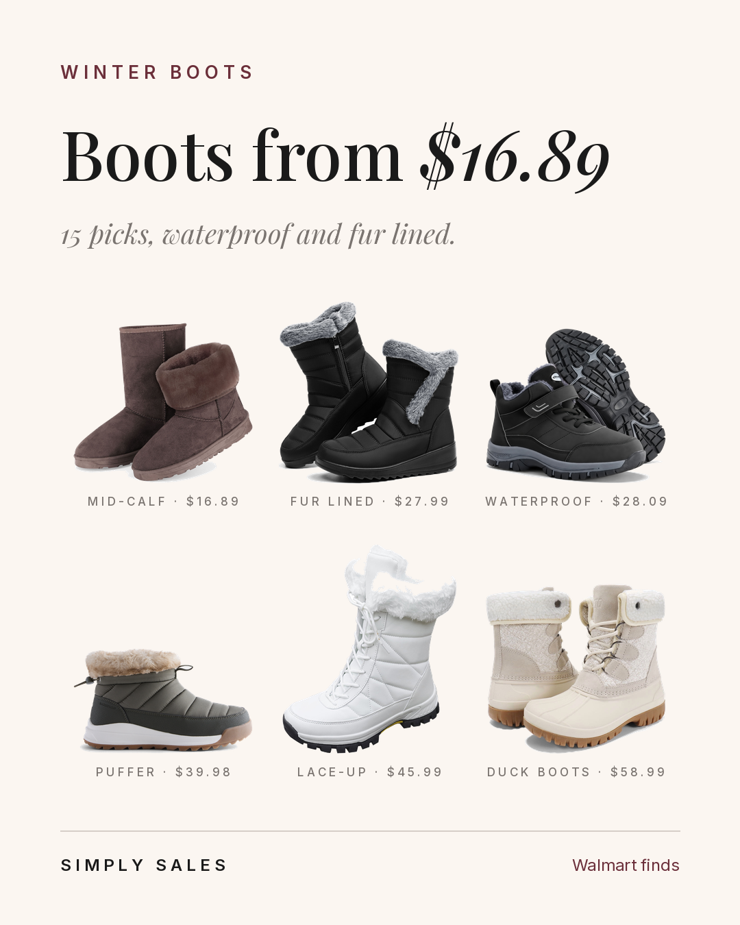 Winter boots starting at $16.89