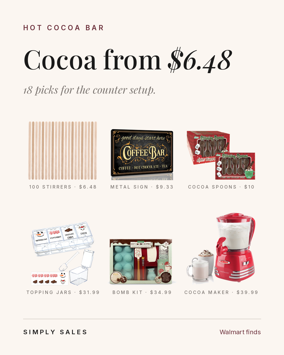 Hot cocoa bar setup starting at $6.48